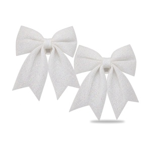 Set de 2 buc Cu Fundițe decorative de Crăciun albe cu sclipici, prindere plastic, 30x20 cm - Img 2
