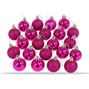 Set de 24 globuri de brad roz-fucsia, modele diverse, din plastic 21 × 9 cm - Img 5