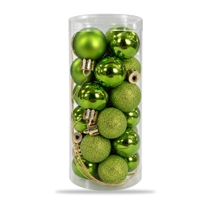 Set de 24 globuri de brad, verzi, din plastic, modele diverse, 20 × 7,5 cm - Img 3