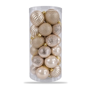 Set de 24 globuri pentru brad, Champagne, din plastic, modele diverse in set - Img 2