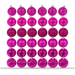 Set de 36 globulete de Crăciun, roz fucsia, modele combinate in set, din plastic, 30x15 cm - Img 6