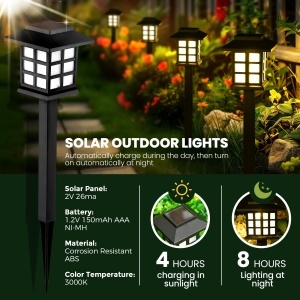 Set de 4 Lumini Solare LED pentru Grădină, Negre, din Plastic