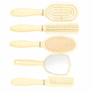 Set de 4 Perii de Păr și Oglindă cu Suport, Crem – Kit Complet pentru Coafare și Îngrijire - Img 2