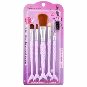 Set de 5 Pensule de Machiaj Mov – Pensule Profesionale în Formă de Sirenă