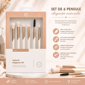 Set de 6 Pensule Profesionale Machiaj Luxe Collection Bej – Peri Ultra-Moi și Design Elegant - Img 2