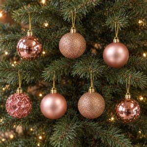 Set de 7 globuri de Crăciun, rose-gold, din plastic, diverse modele in set, 6cm - Img 5