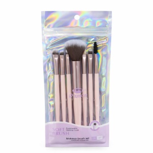 Set de pensule machiaj profesionale, 7 bucăți, fibre sintetice moi, culori mov și roz