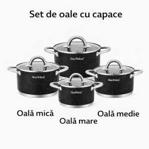 Set de vase de gătit Royalty Line, 4 piese, metal, antiaderent, culoare negru - Img 2