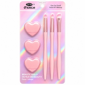 Set Pensule și Bureței Machiaj Roz – 3 Pensule Profesionale și 3 Bureței pentru Makeup Perfect