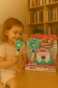 Set Pretty Princess cu bagheta magica inima si gentuta turcoaz-roz, jucarie pentru fetite 3+ ani, 25x21.5cm - Img 2