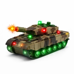 Tanc militar jucarie cu lumini LED sunet si efect tragere copii 3+