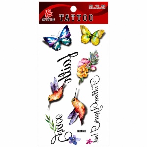 Tatuaj Temporar Semipermanent Colibri, Flori și Fluturi – 18 cm, Rezistent la Apă