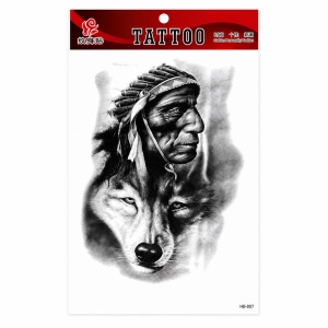 Tatuaj Temporar Semipermanent Lup și Spirit Tribal – 20 cm, Rezistent la Apă, Efect Realist