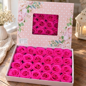 Trandafiri artificiali cu sclipici, set 30 de bucăți, fucsia, plastic, 8cm - Img 2