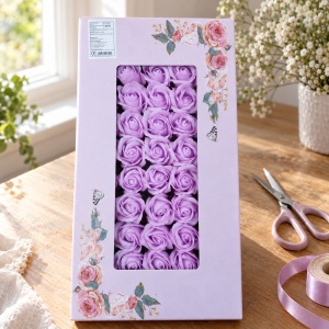 Trandafiri de săpun parfumați, set 50 de bucăți, lila, 5cm - Img 4