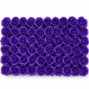 Trandafiri decorativi din săpun, cutie cadou, set 50 de bucăți, mov închis, 5cm - Img 3