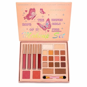 Trusă de Machiaj 5 în 1, 18 Farduri, 4 Glossuri, Blush, Highlighter și Contur, Set Cadou