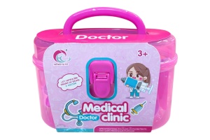 Trusă medicală jucărie roz pentru copii, din plastic, set complet, 20x11x13 cm