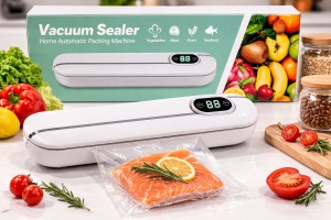Aparat de vidat și sigilat alimente Vacuum Sealer cu afișaj digital, Alb - Img 2