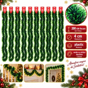 Beteală de Crăciun,plastic, verde cu vârfuri deschise, 200 cm, Ø 8 cm - Img 3