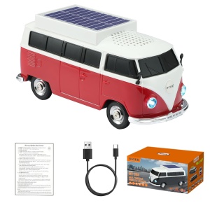 Boxă portabilă Bluetooth WSTER în formă de microbuz retro, cu încărcare solară, rosu