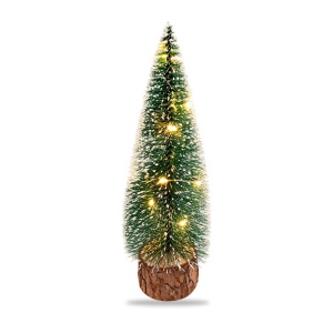 Brad decorativ de Crăciun cu LED, brăduț de masă pe bază din lemn, 15 cm - Img 2