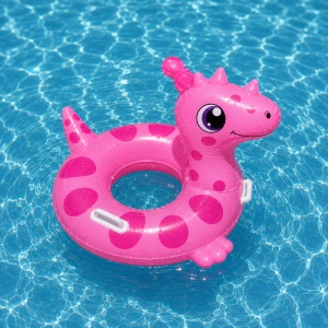 Colac gonflabil dinozaur roz pentru copii, 70 x 55 cm, cu mânere, ideal pentru piscină și mare