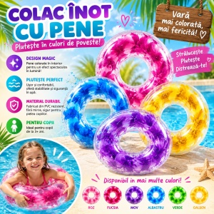 Colac Gonflabil Transparent cu Pene Albastre, 80 cm – Piscină și Plajă - Img 3