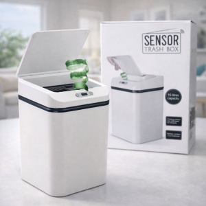 Coș de gunoi cu senzor, 15 litri, plastic, alb, deschidere automată - Img 2