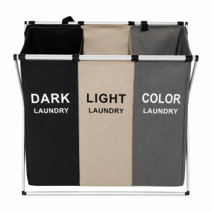 Cos de rufe pliabil cu 3 compartimente pentru sortare haine Dark Light Color