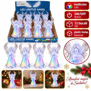 Decoratiune in forma de Îngeraș cu LED-uri multicolore de Crăciun, din plastic, 11,5x4,5 cm - Img 4