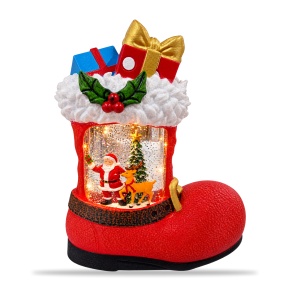 Decoratiune luminoasa de Crăciun, cu muzică, model Ghetuta cu cadouri, 20x9 cm - Img 2