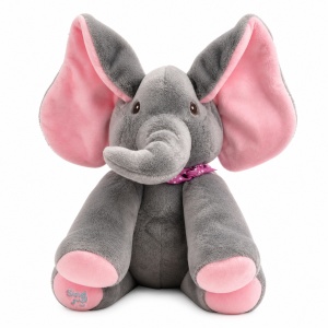 Elefant de plus interactiv cu urechi roz, 30cm, , repeta si imita sunete copii