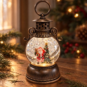 Felinar decorativ de Crăciun, cu lumini LED si muzica, 23x8 cm - Img 5