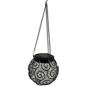 Felinar solar LED pentru grădină, metal și sticlă, negru, design spirală - Img 2