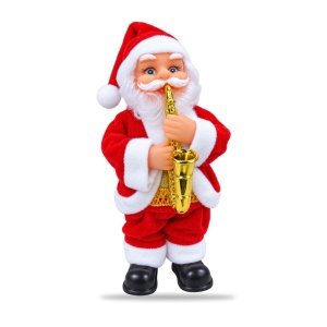 Figurină decorativă de Crăciun Moș Crăciun cu saxofon, pluș și plastic, 17 × 8 cm - Img 2