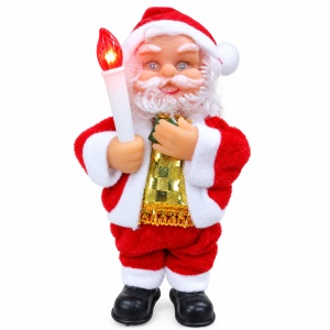 Figurină Moș Crăciun cu lumânare luminoasă, textil roșu-alb, 17 × 8 cm - Img 9