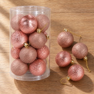 Globuri de Crăciun set 16 bucăți, rose-gold, diverse modele, plastic, 16x8 cm - Img 7