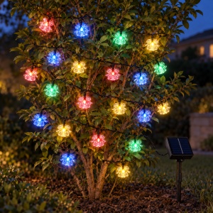 Instalatie de Craciun solara, 4m, multicolora, 20 LED-uri in forma de clopotei, fir negru - Img 5