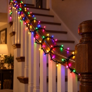Instalație LED de Crăciun tip rolă, 50 m, 400 LED-uri, multicolor, fir negru, 8 jocuri de lumini - Img 4