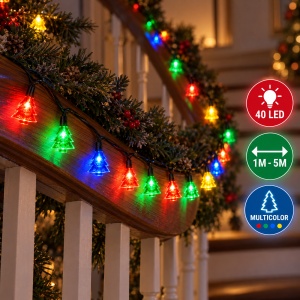 Instalatie LED tip liniar, 40LED, 6M, multicolor, fir negru, LED in forma de brad - Img 5