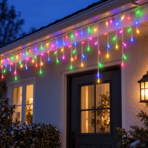 Instalație LED Tip țurțuri, 8 m, 200 LED-uri, multicolor, fir alb, interior/exterior, interconectabila - Img 2