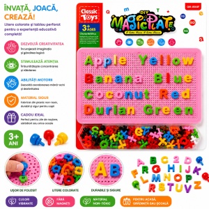 Joc Educativ pentru Copii cu Pioni și Litere Colorate – Tablă Roz Perforată, 3+ Ani - Img 2