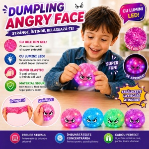 Jucărie Antistres Squishy Angry Dumpling, 8,5 cm, cu Sclipici, Bile din Gel și Lumini, Model Aleatoriu - Img 3