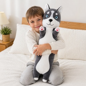 Jucărie de pluș câine Husky 65cm – pernă lungă moale, pluș mare pentru copii și decor - Img 2