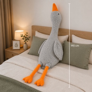 Jucărie de pluș gâscă gri 190 cm – pernă decorativă mare, moale și confortabilă - Img 3