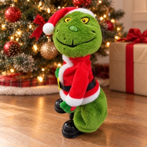 Jucărie de pluș Grinch care cântă și dansează twerk, costum Moș Crăciun, aprox. 45 × 25 cm - Img 4