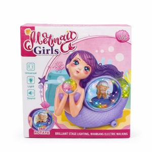 Jucarie interactiva sirena roz cu lumini si sunete, minge cristal rotativa 360°, 20 cm
