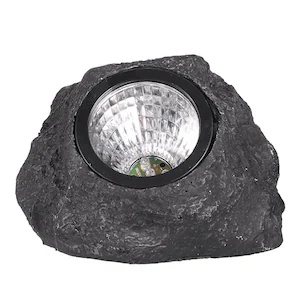 Lampă solară LED de grădină, design piatră, plastic, negru, 15x12 cm - Img 2