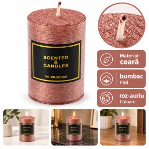 Lumânare parfumată decorativă din ceară, cu fitil din bumbac,rose-gold, 9,5x6,5 cm